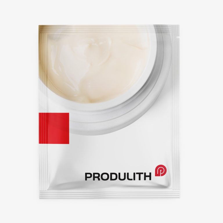 Image d'un emballage Produlith pour un produit crémeux, avec un design épuré et le logo de Produlith