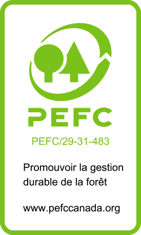 Image du logo de la certification PEFC (Programme for the Endorsement of Forest Certification), représentant deux arbres stylisés entourés de flèches formant un cercle.