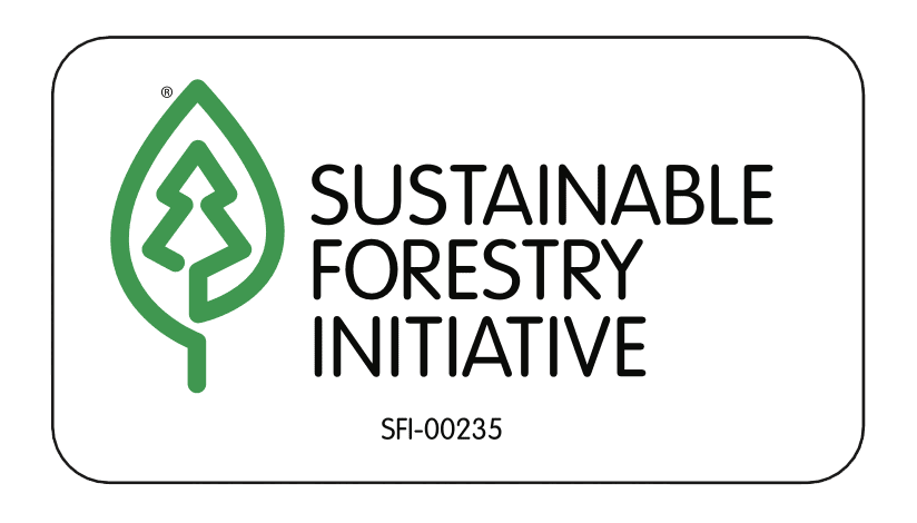 Image du logo de la Sustainable Forestry Initiative (SFI), représentant un arbre stylisé à l'intérieur d'une feuille et le texte 'Sustainable Forestry Initiative' à côté.
